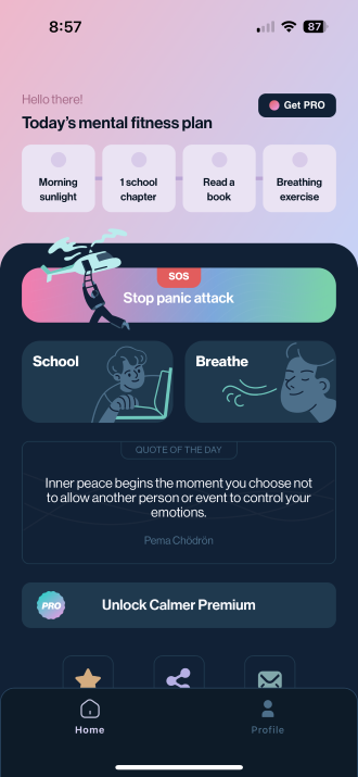 Screenshot of the Calmer app interface.