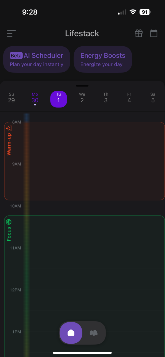 Screenshot of Lifestack daily planner.