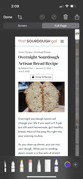 Full page screenshot option on iPhone