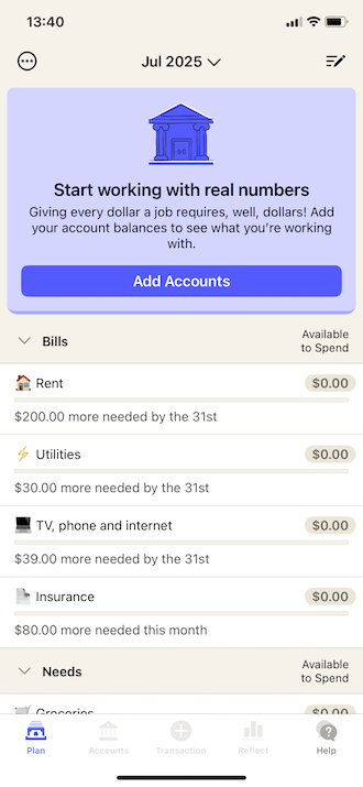 Screenshot of YNAB dashboard.
