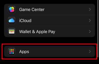 Apps section within settings. 