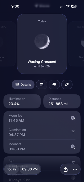 Screenshot of additional details screen in Moonlitt