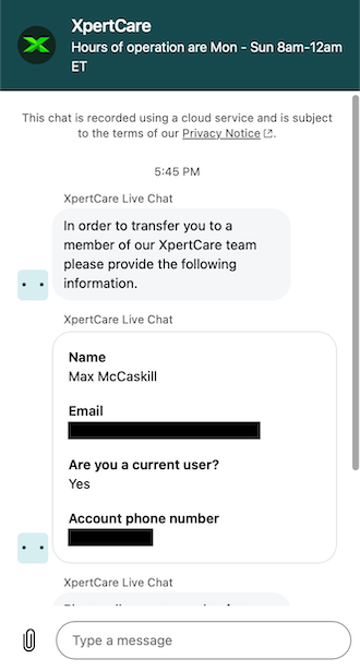 MobileX asking for name and phone number.