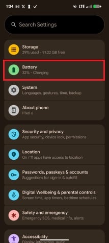 Pixel Battery Settings