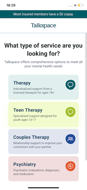 talkspace screenshot on iphone