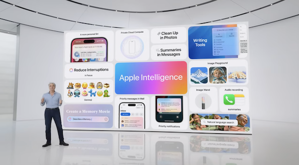 Apple Intelligence announcement at WWDC 2024. Apple Intelligence announcement at WWDC 2024.
