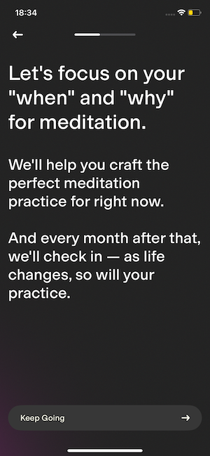 Screenshot of the happier meditation app on an iPhone