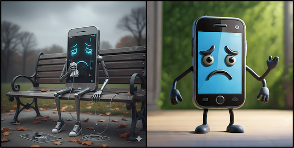 Google Gemini and Image Playground generating “sad smartphone with arms and legs. Google Gemini and Image Playground generating “sad smartphone with arms and legs.