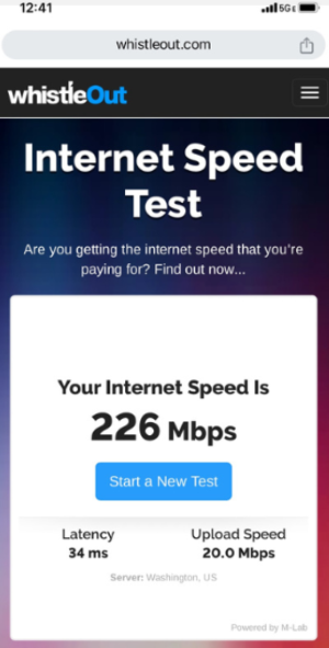 AT&T 5G download speeds of 226Mbps.