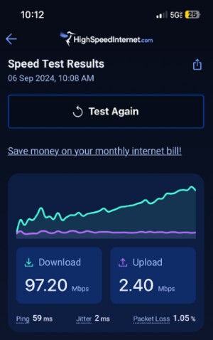 97.2Mbps download speed on the T-Mobile 5G UC network.