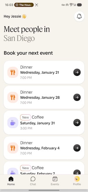 Screenshot of TimeLeft app showing weekly dinner options