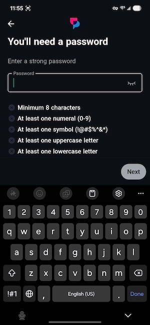 UpScrolled account details entry screen