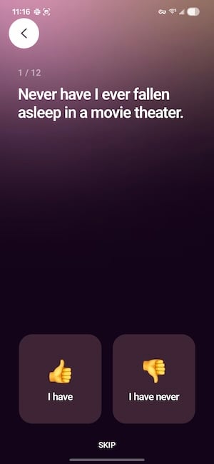 Couple Joy screenshot showing Would You Rather game questions