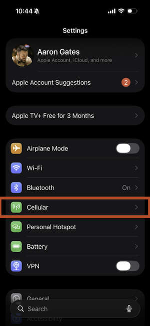 step one to turn on iphone roaming