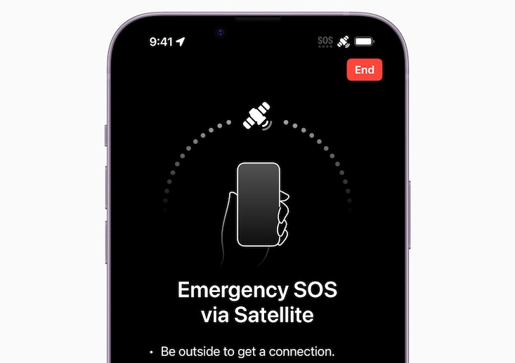 Apple iPhone 14 showing the Emergency SOS via Satellite feature