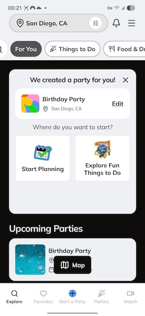 BACH app profile and party setup screen