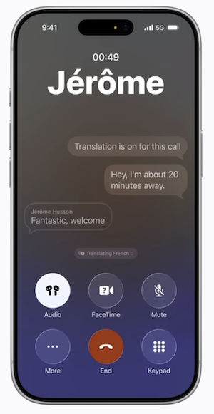 Apple Live Translation in use during a phone call