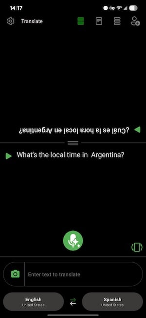 Microsoft Translator app showing the flipped text translation
