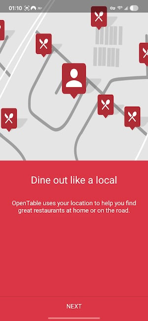 OpenTable app map view showing nearby restaurants with availability