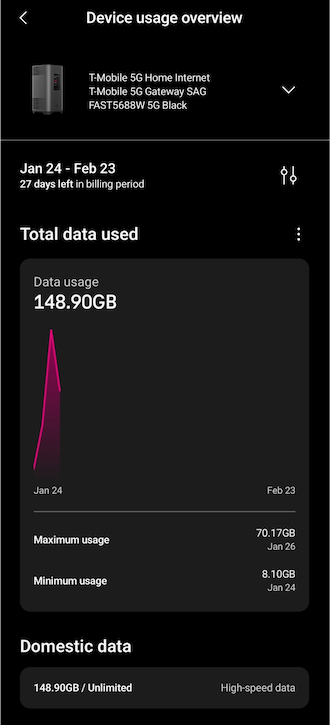 Managing T-Mobile internet with T-Life app.