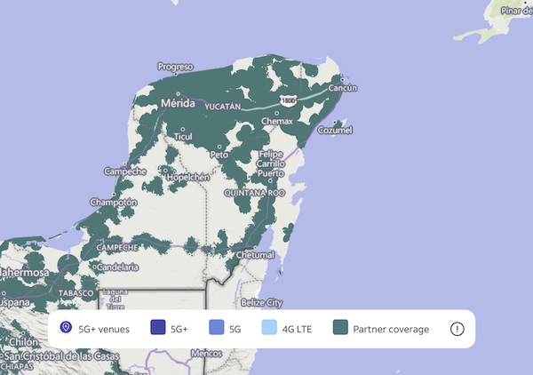 AT&T coverage map of Cancun, Mexico