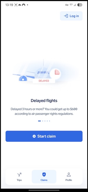 Screenshot of the AirHelp app showing a flight claims page