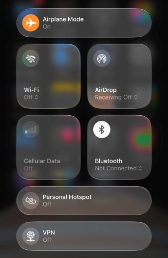 Airplane Mode enabled on iPhone 14 Pro.