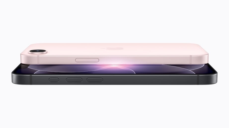 The new Apple iPhone 17e in soft pink and black.