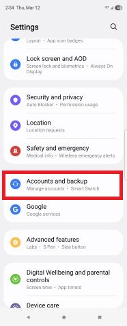 Samsung Cloud backup settings screen on Galaxy Z Fold 5