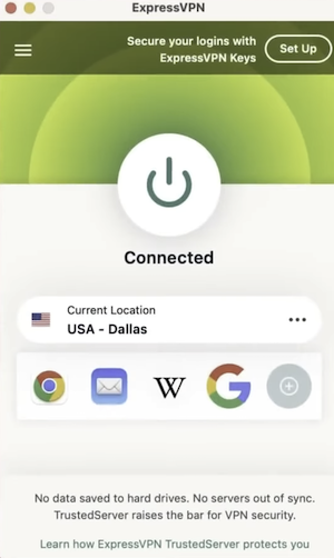 ExpressVPN mobile app showing server signal strength indicators