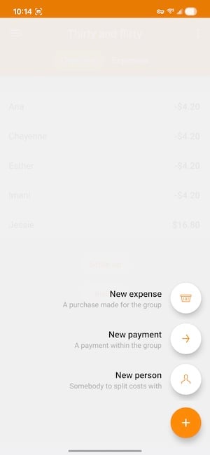 Splid add expense screen showing the expense entry form