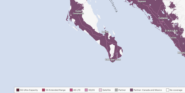 T-Mobile coverage map of Cabo San Lucas