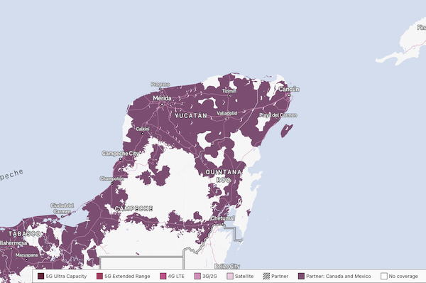 T-Mobile coverage map of Cancun, Mexico