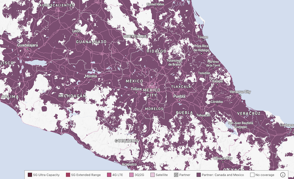 T-Mobile coverage map of Mexico City