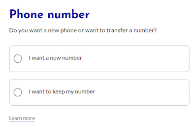 Tracfone activation screen showing options to port in existing number or request a new number
