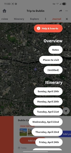 Wanderlog interactive map with pinned activities, restaurants and hotels for a planned trip