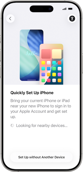 iPhone 16 Quick Start menu screen