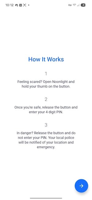 Noonlight app showing how the hold-to-cancel panic button works