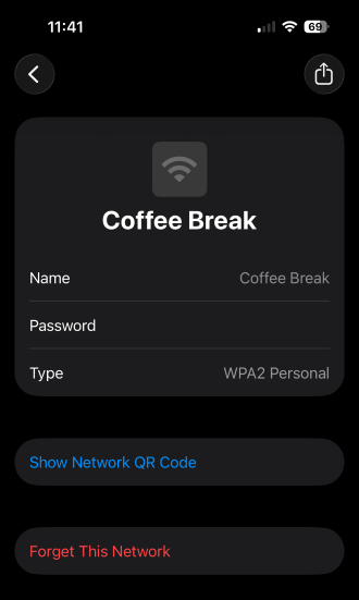 Show Network QR Code button in Passwords app