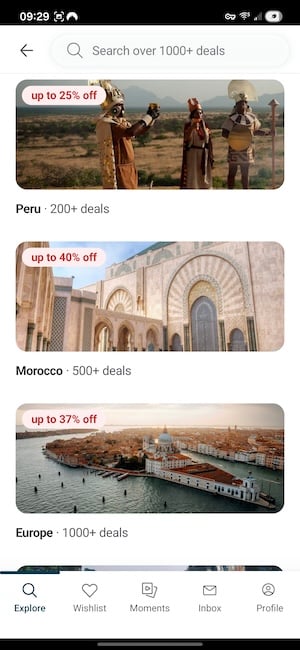 TourRadar app showing group tour listings and pricing