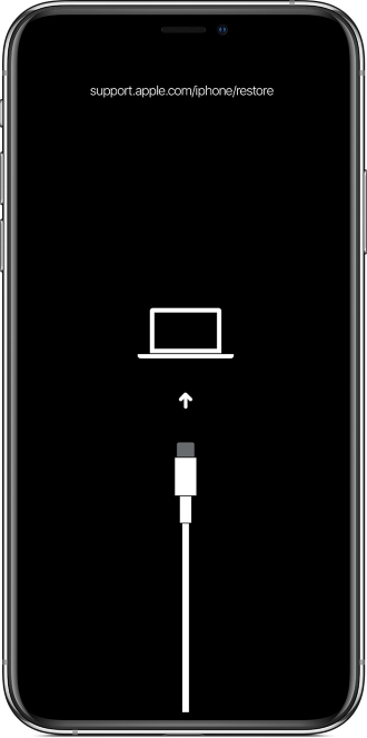 Recovery Mode screen on iPhone showing a cable pointing to a laptop icon