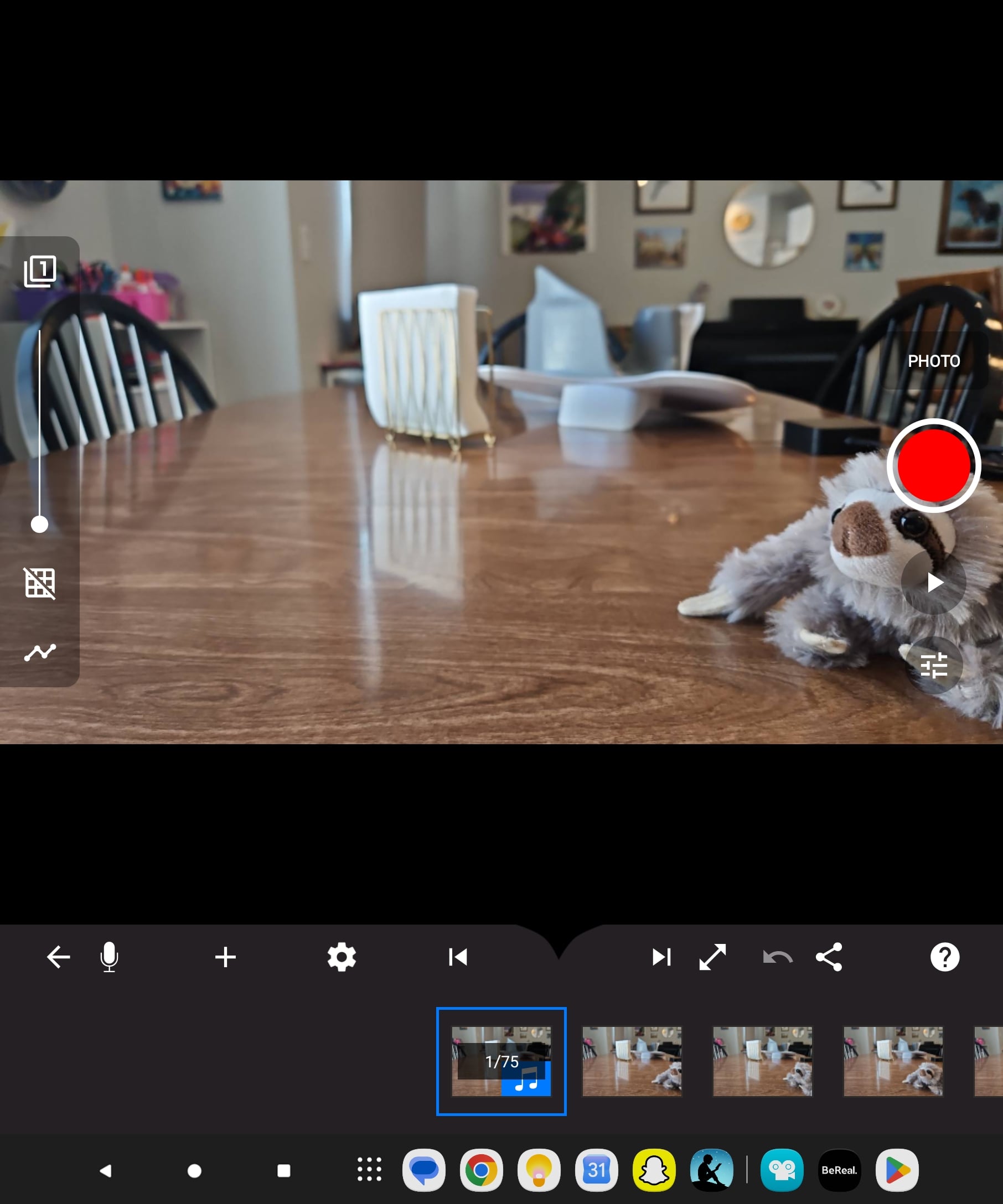 Screenshot of Stop Motion Studio in-app camera with ghost overlay.
