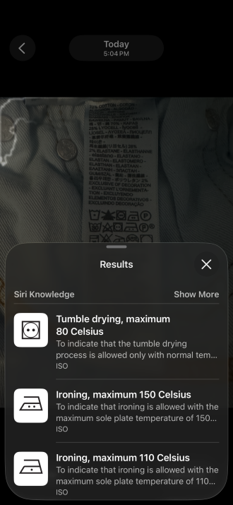 Looking up laundry symbols in the Photos app