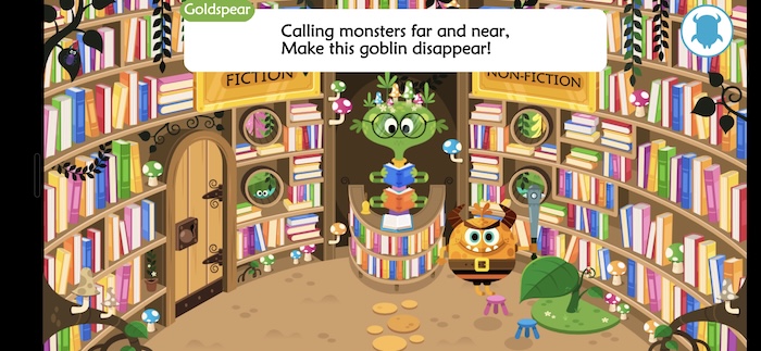 Teach Monster library screen showing books earned through quests