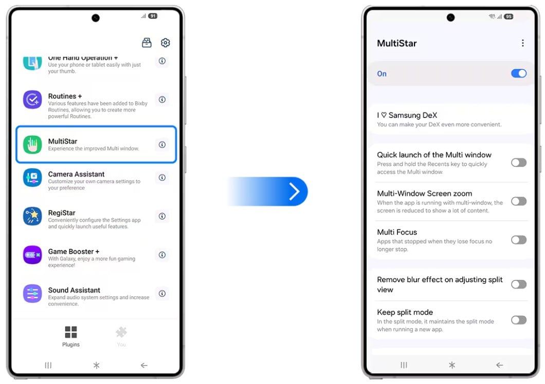 MultiStar split-screen showing two apps running simultaneously without pausing on Samsung Galaxy