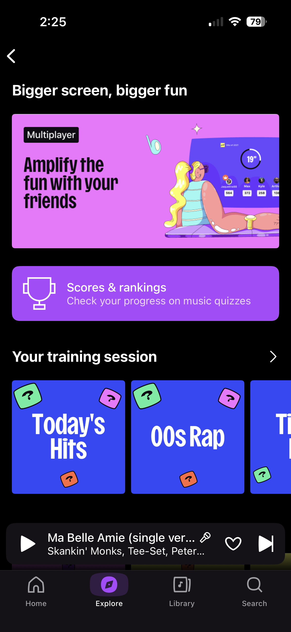 Screenshot of Deezer music quiz feature.