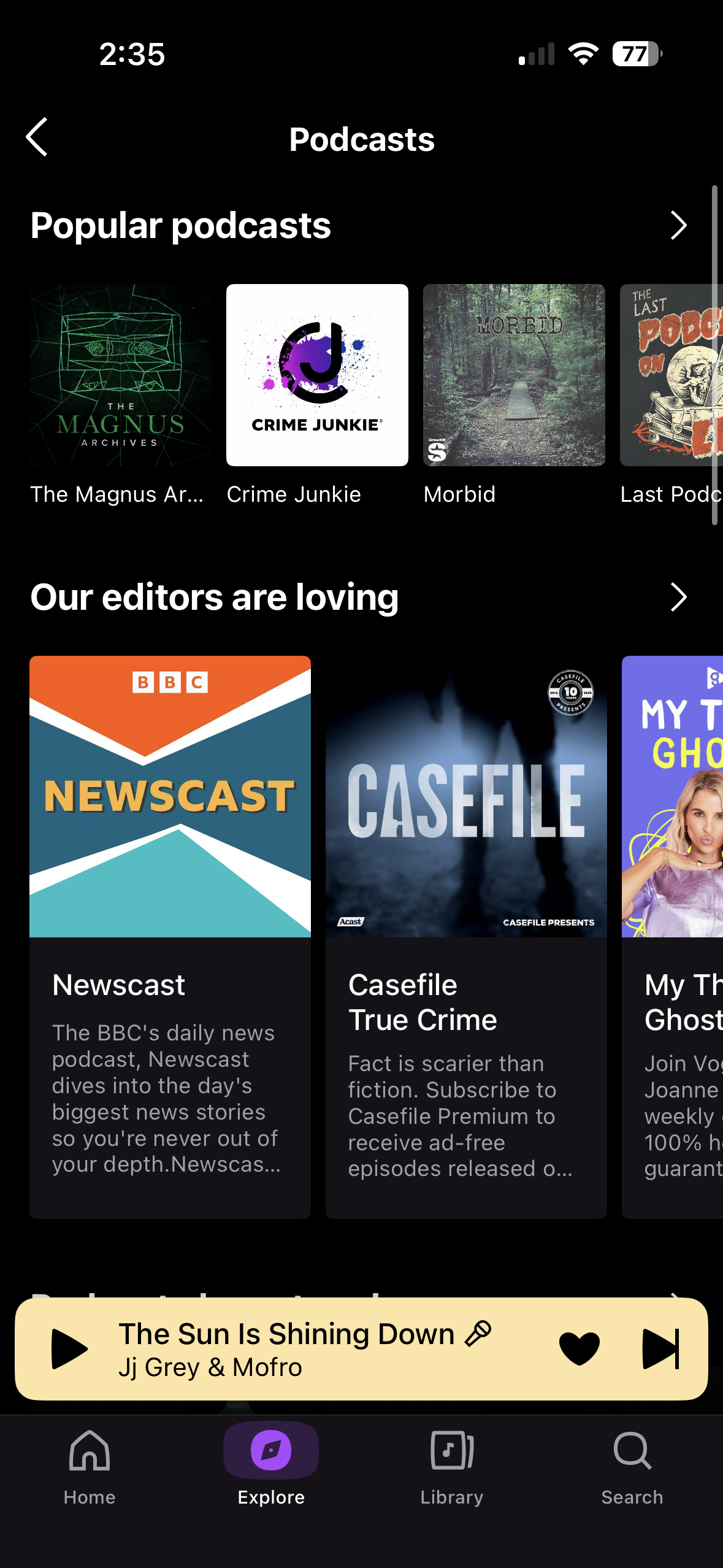 Screenshot of Deezer podcast section showing available podcasts.