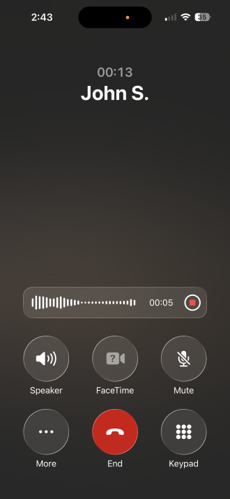 Recording a phone call on iPhone