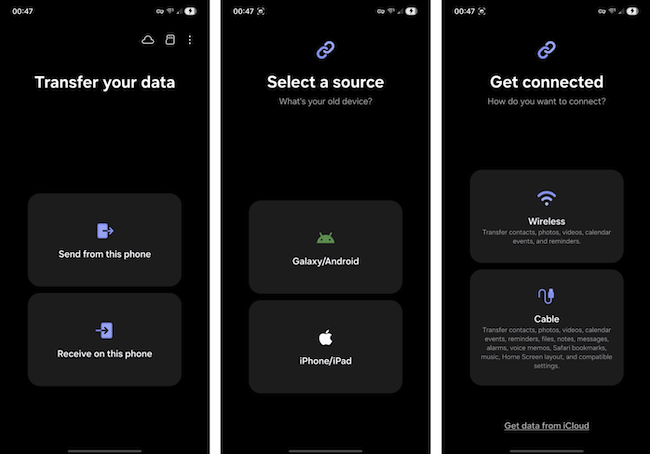 Samsung Smart Switch app showing data transfer screen