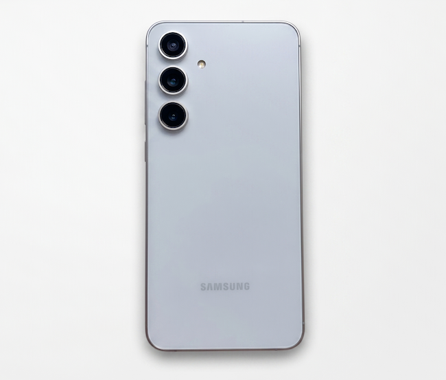 Samsung Galaxy S24 FE in light blue, back view